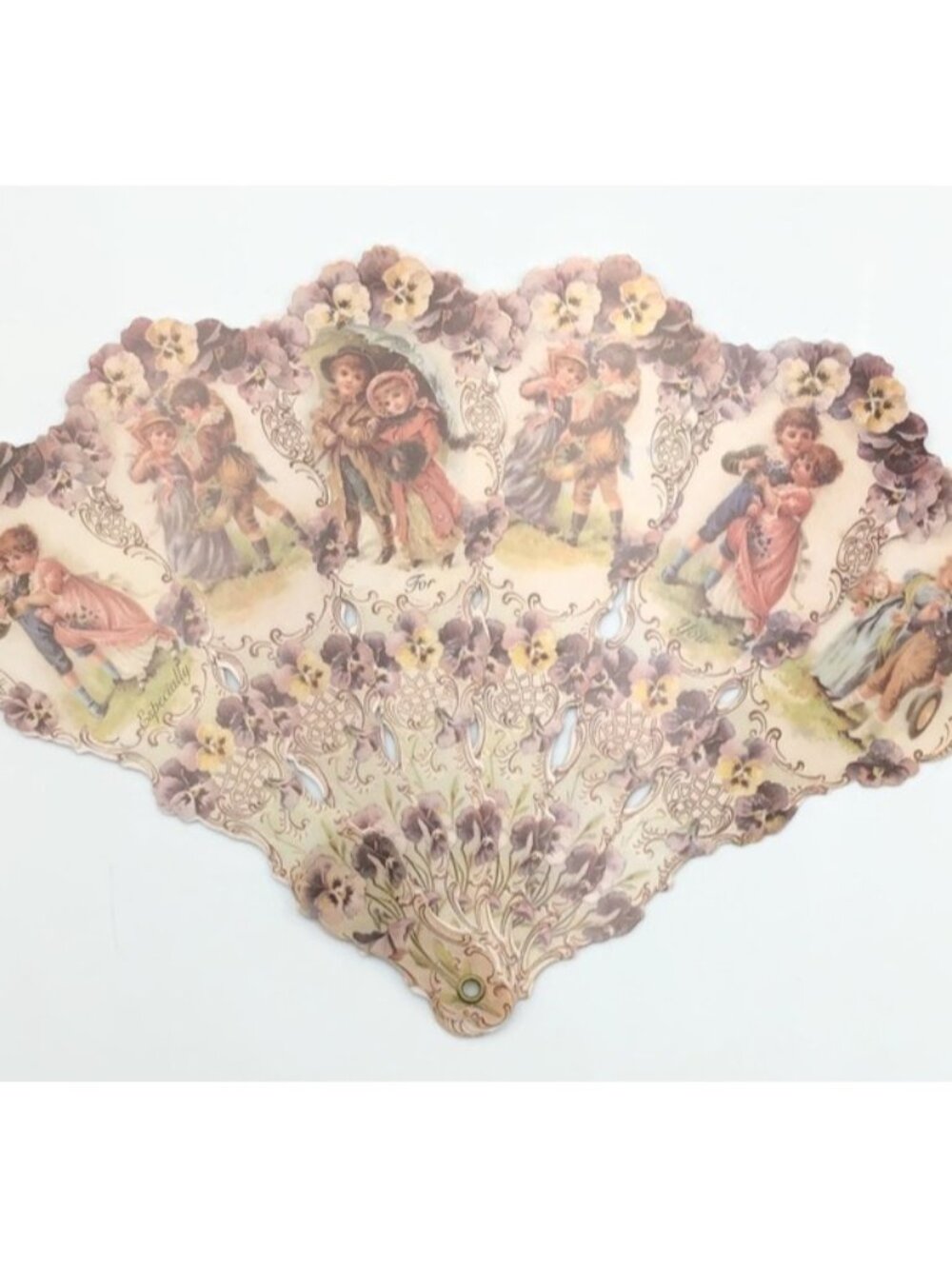 Old Print Factory Victorian Children Floral 6 Panel Fan